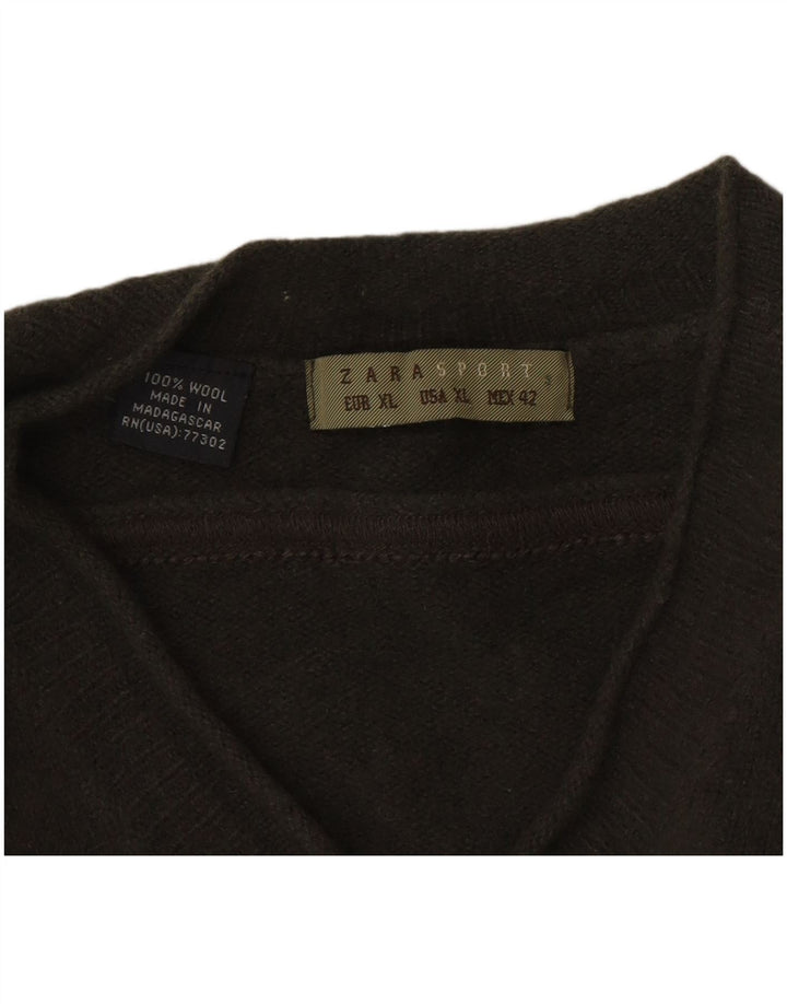 Zara Herre V-hals sweater XL Khaki Wool