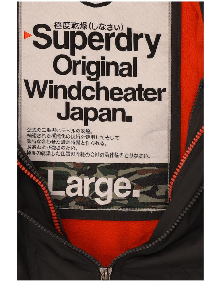 Superdry Windbreaker-jakke med hætte til mænd UK 40 Stor grå nylon