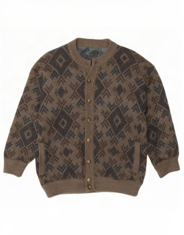 Vintage Mens Cardigan Sweater Medium Brown Geometric