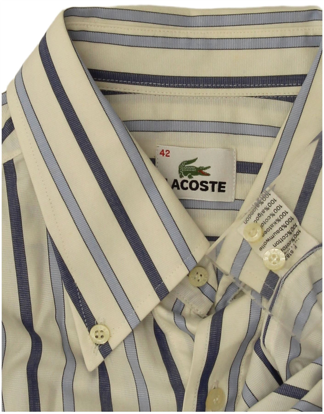 Lacoste Herreskjorte str. 42 Stor hvidstribet bomuld