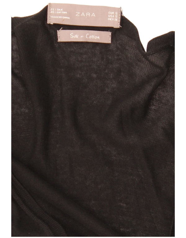 Zara Womens Longline Cardigan Sweater UK 8 Small Black Bomuld