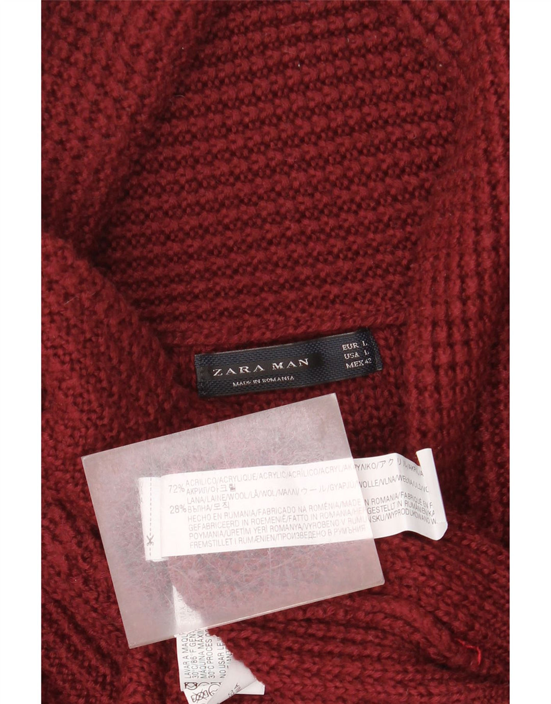 Zara Herre Sjal Hals Jumper Sweater Stor rødbrun akryl