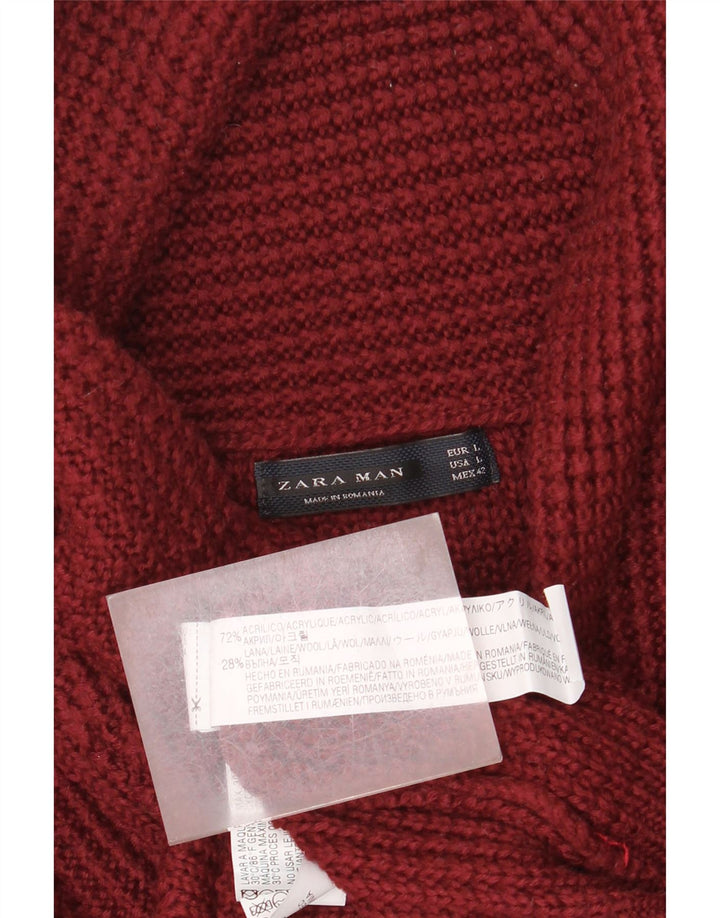 Zara Herre Sjal Hals Jumper Sweater Stor rødbrun akryl