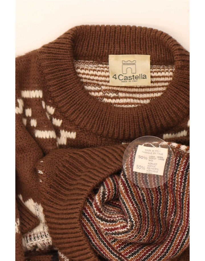 4 Castella Herre grafisk rund hals sweater IT 52 Stor brun uld