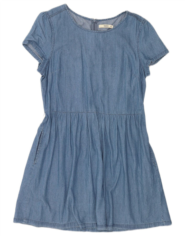 Oasis Dame Denim Kjole UK 14 Medium Blue Cotton