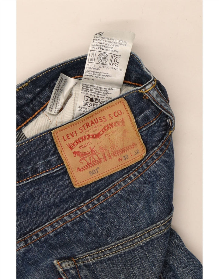 Levi's Herre 501 Distressed Straight Jeans W32 L32 Blå Bomuld