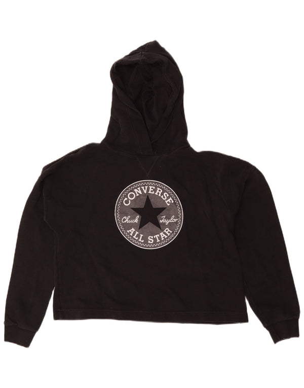 Converse Oversized Crop Graphic Hoodie Jumper UK 10 Small Black
