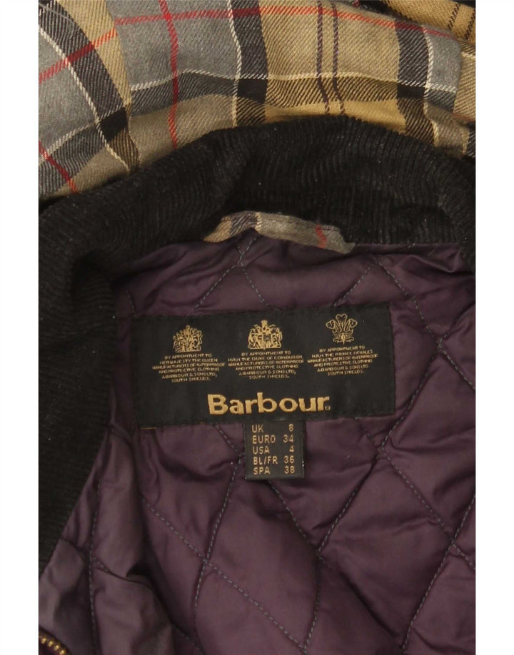 Barbour Dame Hætte Vokset Bomuldsjakke UK 8 Lille Lilla