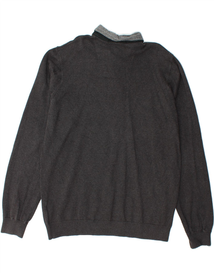 MARKS & SPENCER Mens Polo Neck Jumper Sweater Large Grey Cotton Vintage Marks & Spencer and Second-Hand Marks & Spencer from Messina Hembry 