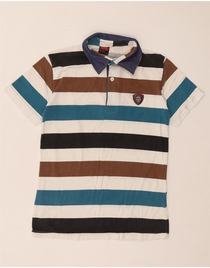 Vintage herre rugby polo skjorte medium flerfarvet stribet bomuld