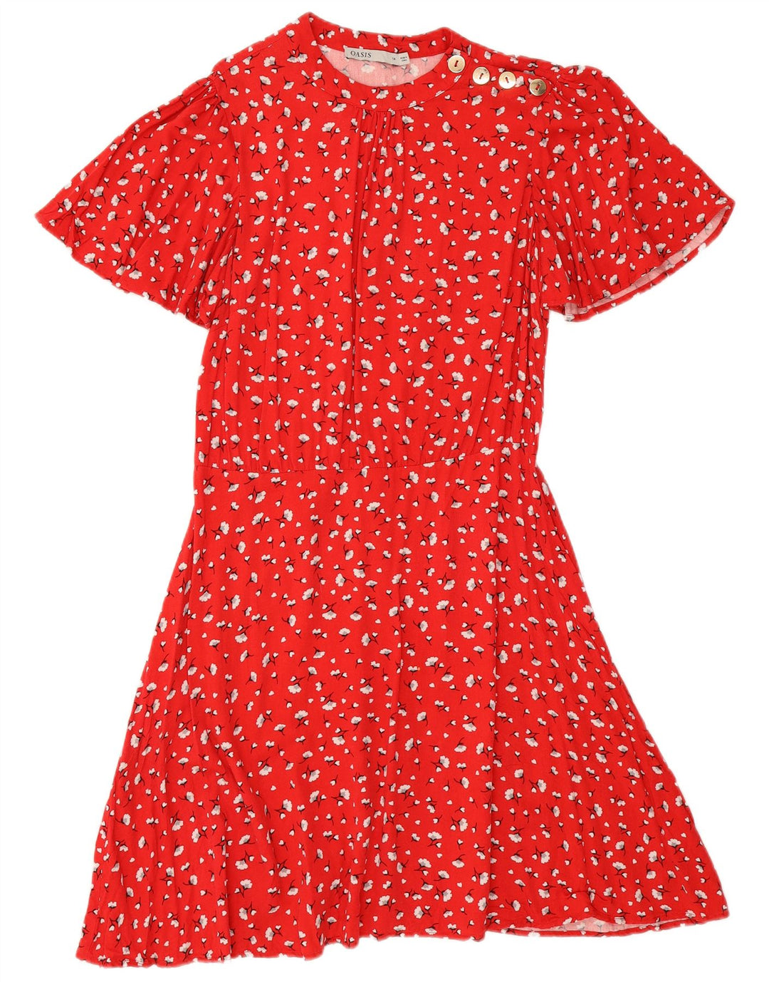 Oasis Dame A-Line Kjole UK 14 Medium Red Floral Viscose