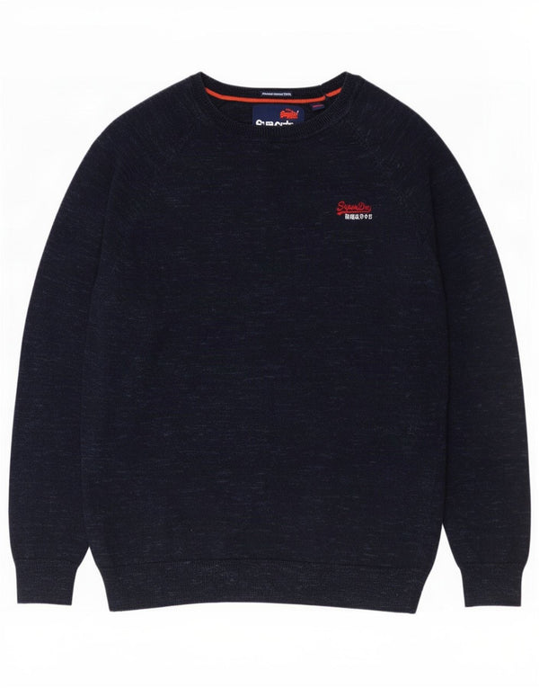 Superdry Herre Boat Neck Sweater Sweater Large Navy Blue Flecked Bomuld