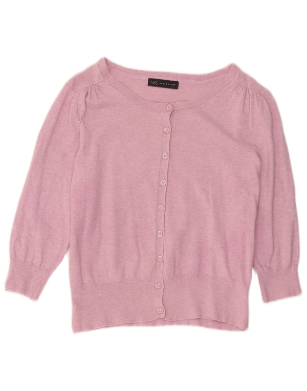 Marks & Spencer Womens Crop 3/4-ærmet cardigantrøje UK 12 Medium Pink