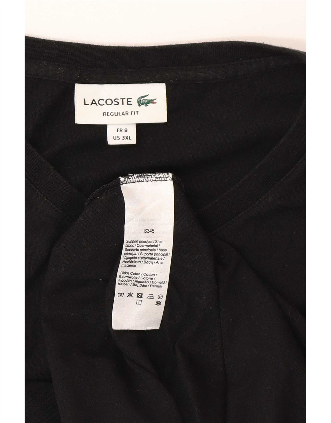 Lacoste Herre T-Shirt Top Størrelse 8 3XL Sort Bomuld