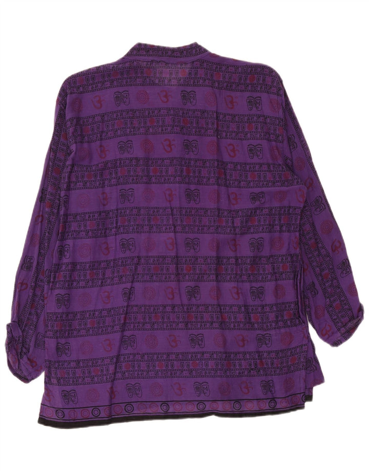 Vintage herre abstrakt mønster grafisk pullover skjorte medium lilla bomuld