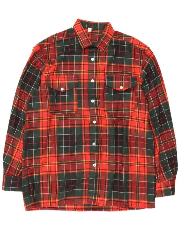Vintage herre overshirt flannel skjorte str. 43 Stor rød plaid uld