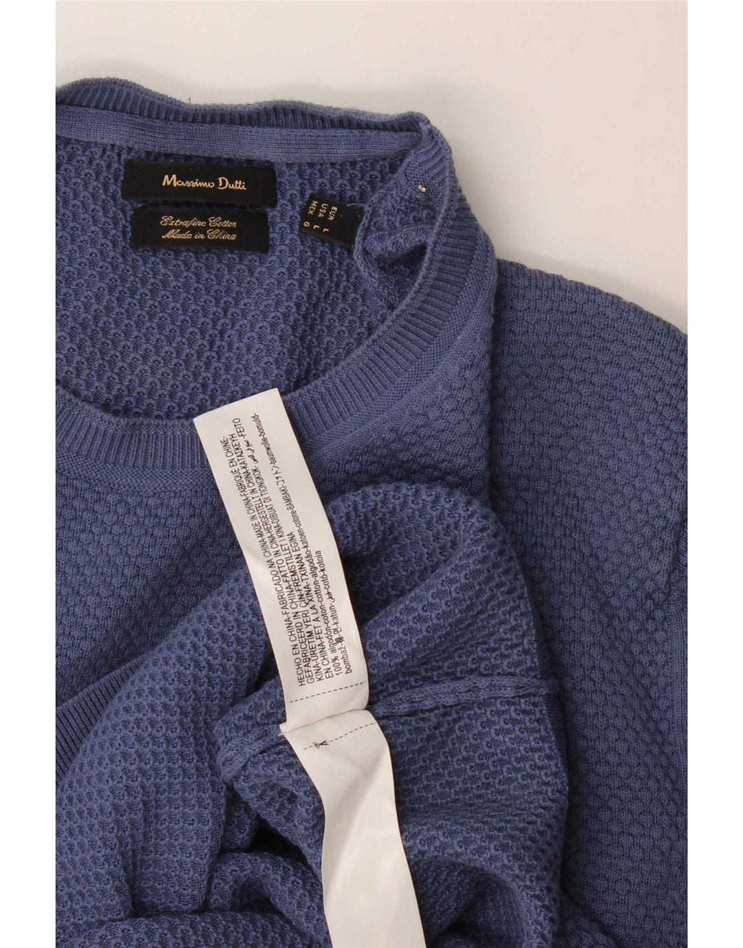 Massimo Dutti Herre Crew Neck Jumper Sweater Stor Blå Bomuld
