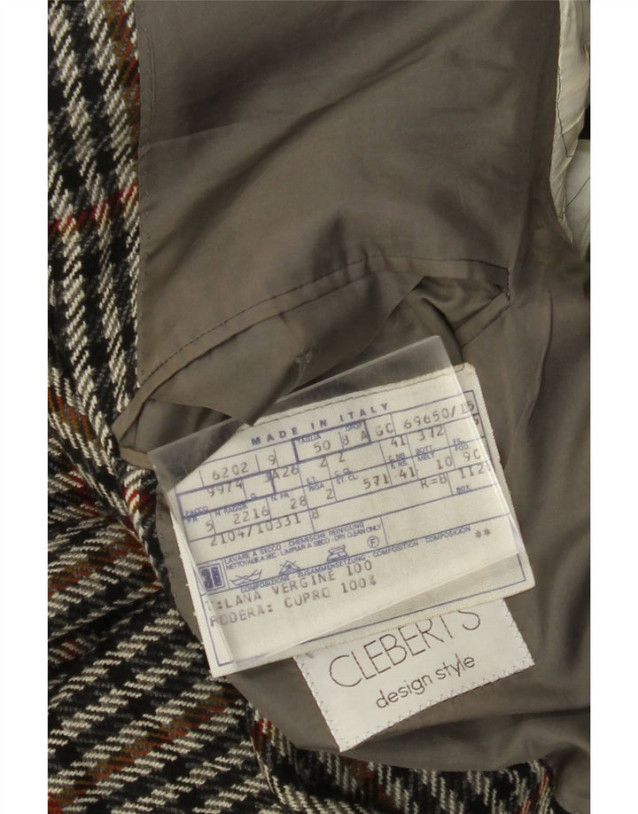 VINTAGE Herre 2-knaps blazerjakke IT 50 Large Grå Houndstooth Uld