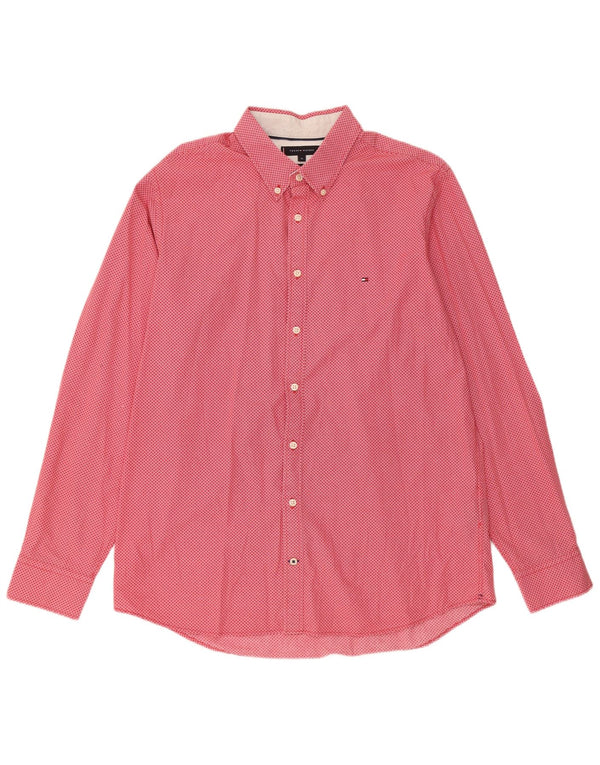 Tommy Hilfiger Herre Slim Fit Skjorte XL Rød Geometrisk Bomuld
