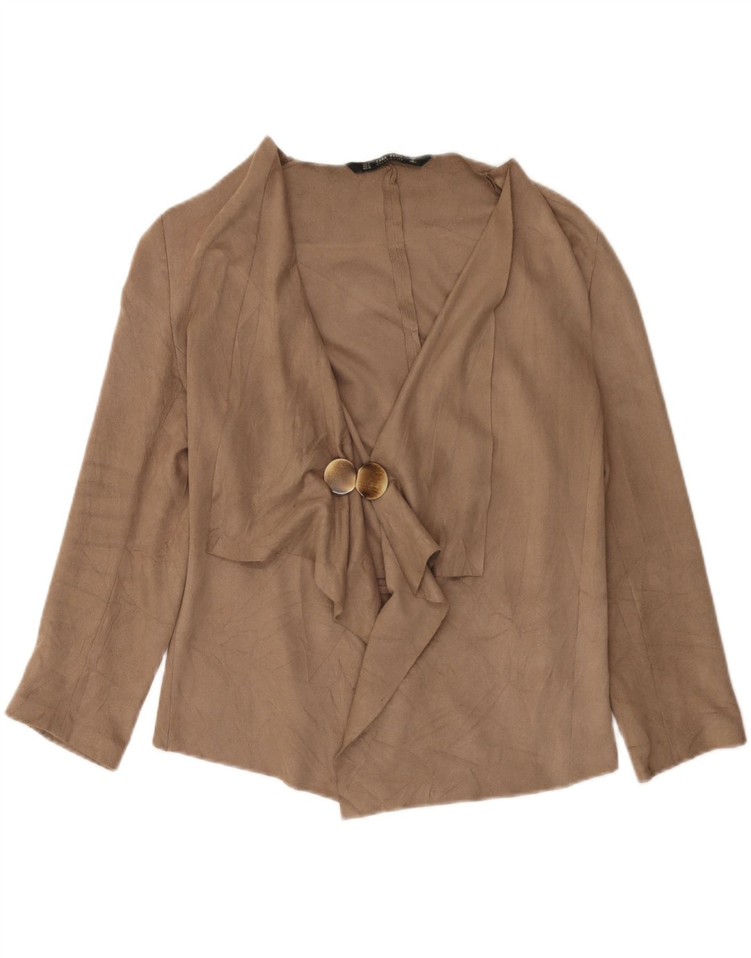 Zara dame cardigan top 3/4 ærmer UK 14 medium beige polyester