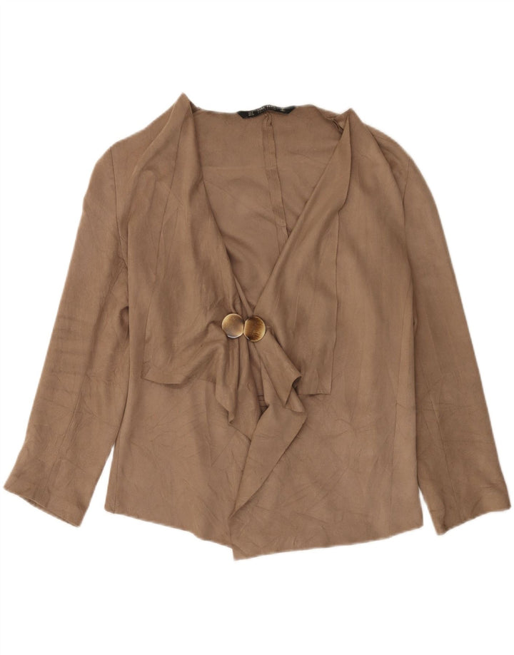 Zara dame cardigan top 3/4 ærmer UK 14 medium beige polyester