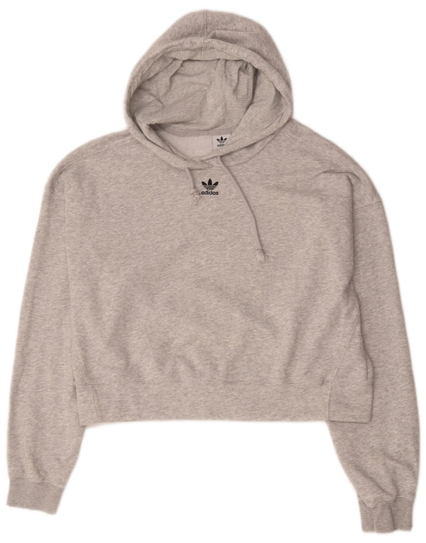 Adidas Dame Crop Oversized Hoodie Jumper UK 14 Medium Grey Flecked Bomuld