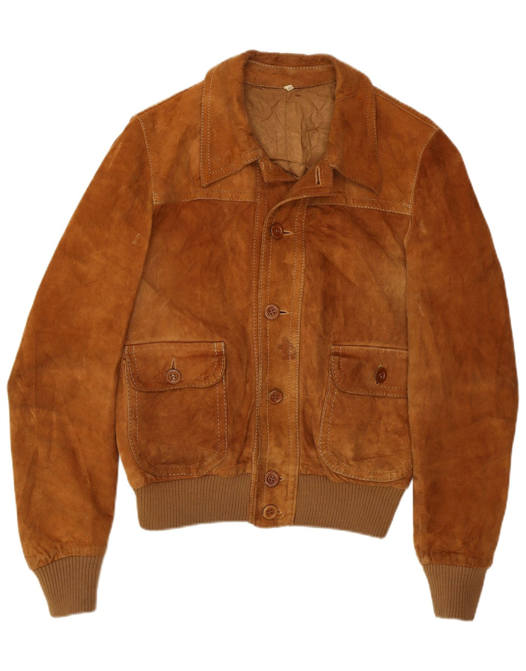 Vintage Dame Bomber Ruskindsjakke IT 50 Stor Brun Læder