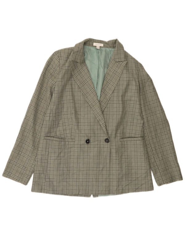 Topshop Dame Høj Dobbeltradet Blazer Jacket UK 12 Medium Green Check
