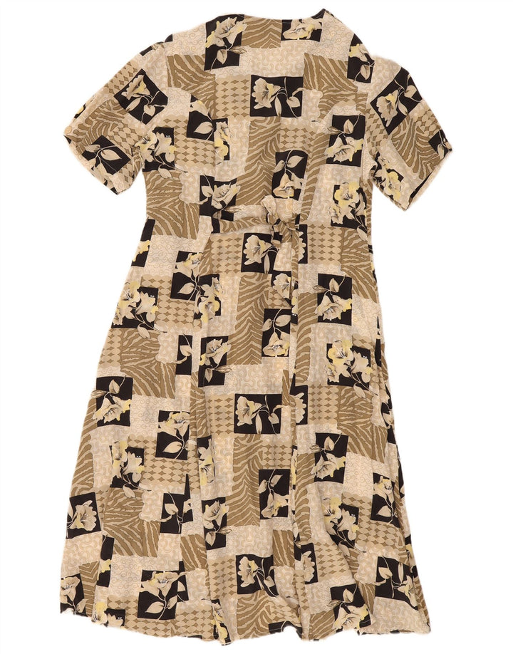 Vintage tekjole til kvinder UK 14 Medium Beige Patchwork Silke