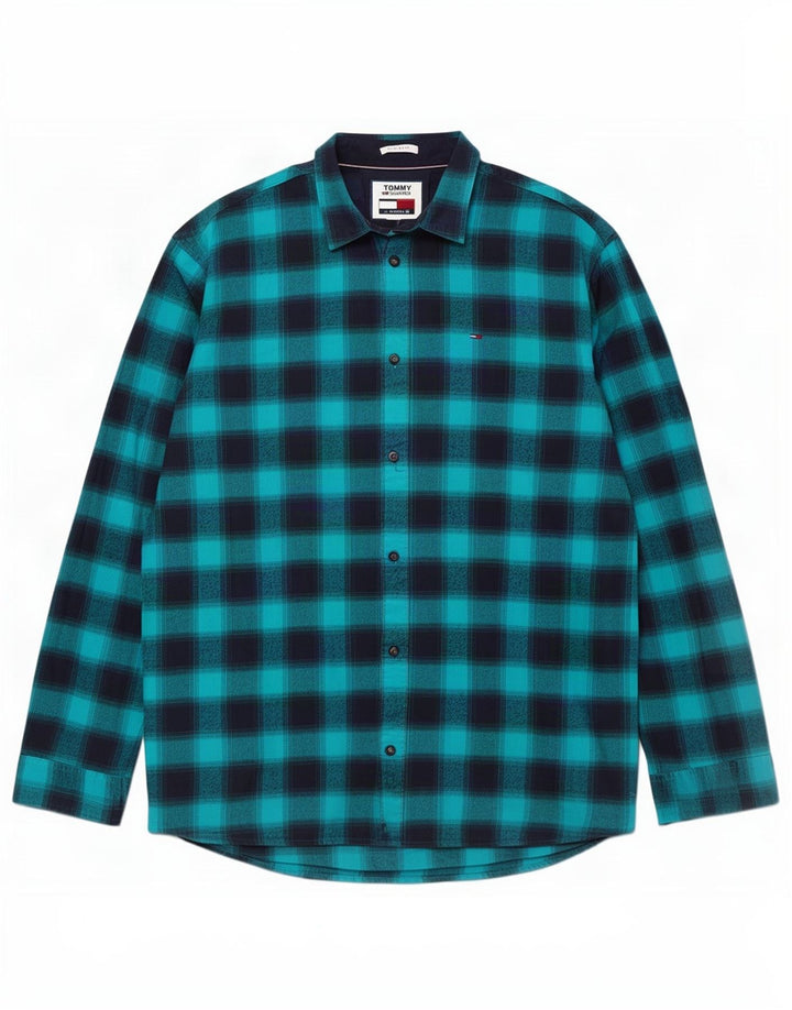 Tommy Hilfiger Herre Regular Fit Flannel skjorte 2XL blå ternet bomuld