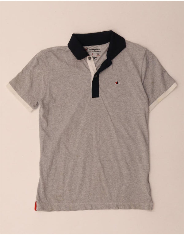Champion Boys Polo Shirt 11-12 Years Large Grey Colourblock Bomuld
