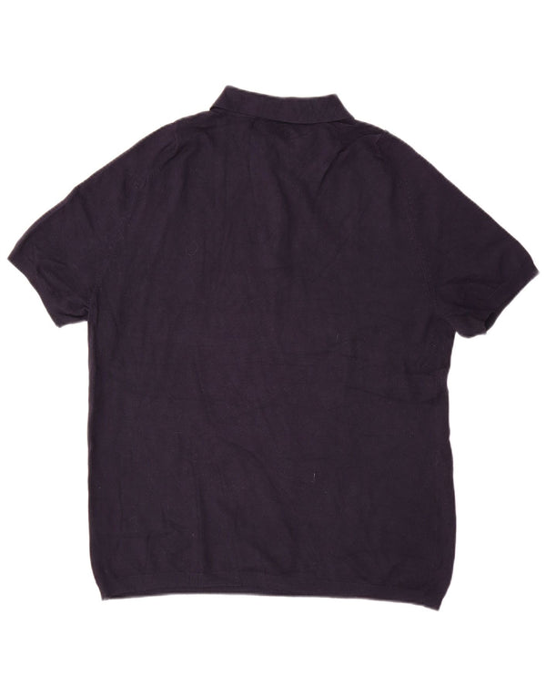 Zara Herre Kortærmet Polo Neck Jumper Sweater Large Navy Blue