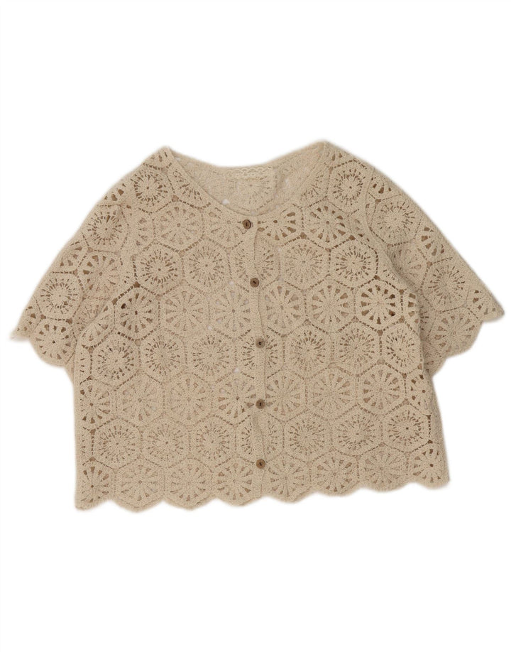 Vintage hæklet cardigantop til kvinder DK 14 Medium Beige