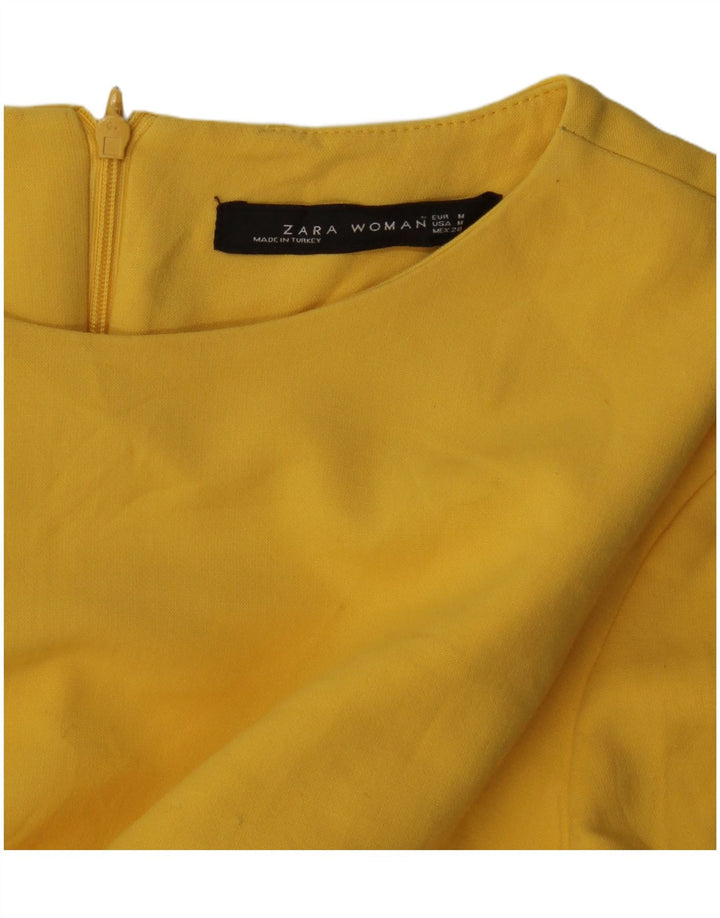 Zara Dame 3/4 Ærm Skift Kjole UK 14 Medium Gul