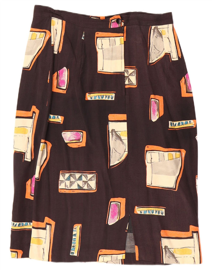 Vintage lige nederdel til kvinder W30 Medium Brun Geometrisk