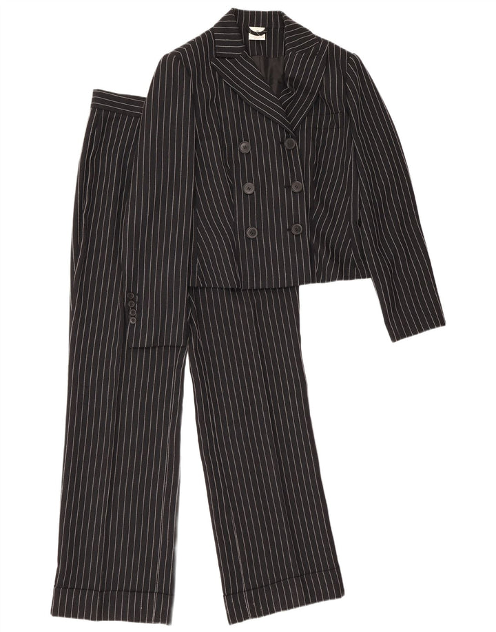 Vintage 2-delt jakkesæt til kvinder UK 12 Medium W28 L30 sort stribet