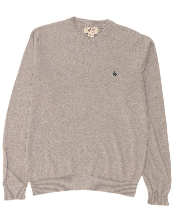 Penguin Herre Crew Neck Jumper Sweater Stor grå Flecked Bomuld