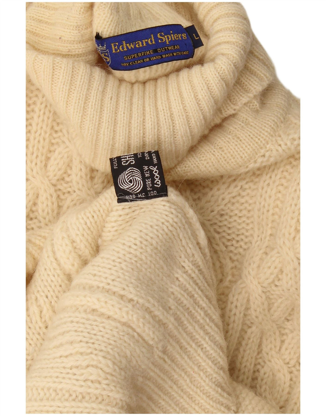 Edward Spires Herre Roll Neck Jumper Sweater Stor Beige Uld