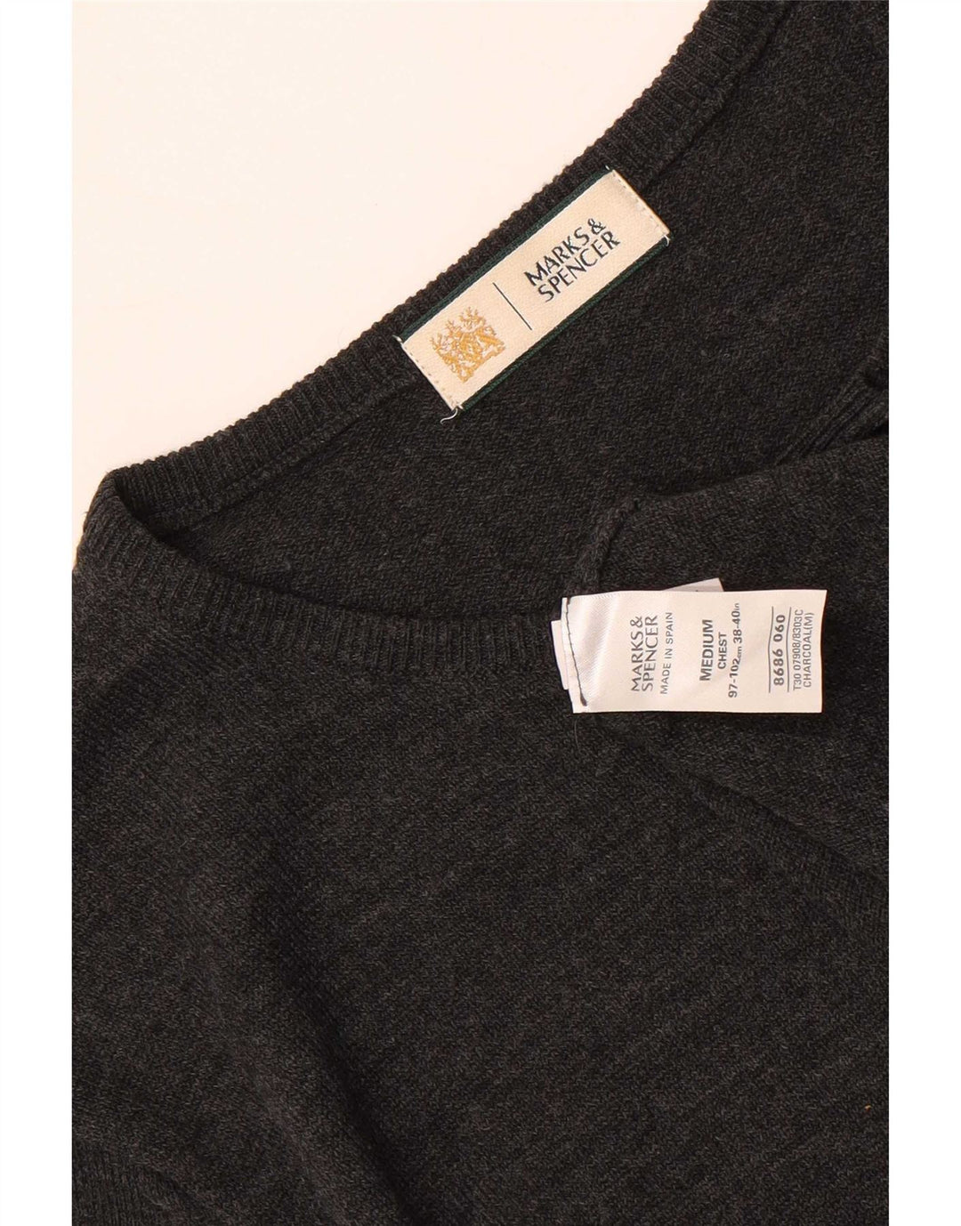 Marks & Spencer Herre sweater med rund hals, mellemgrå akryl