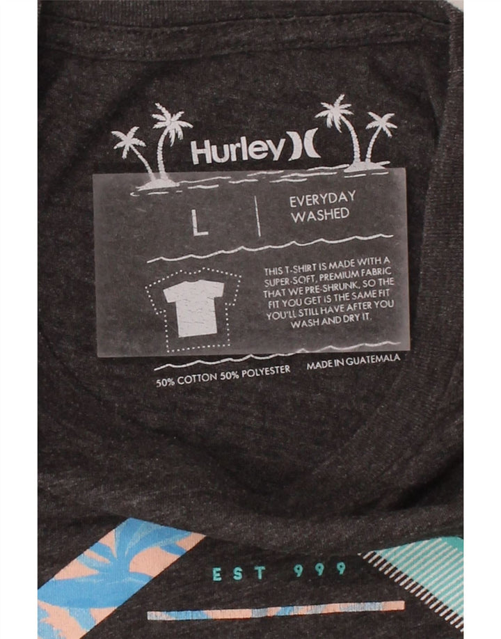 HURLEY Mens Graphic T-Shirt Top Large Grey Cotton Vintage Hurley and Second-Hand Hurley from Messina Hembry 