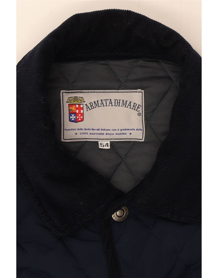 ARMATA DI MARE Mens Quilted Jacket IT 54 2XL Navy Blue Polyester Vintage Armata Di Mare and Second-Hand Armata Di Mare from Messina Hembry 
