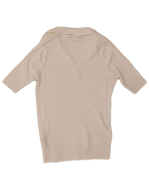 Marks & Spencer Dame Polo Shirt UK 10 Small White Viscose