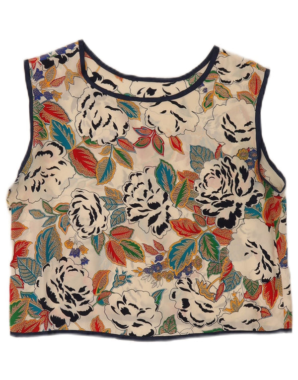 Vintage Womens Crop Sleeveless Blouse Top UK 10 Small Multicoloured Floral