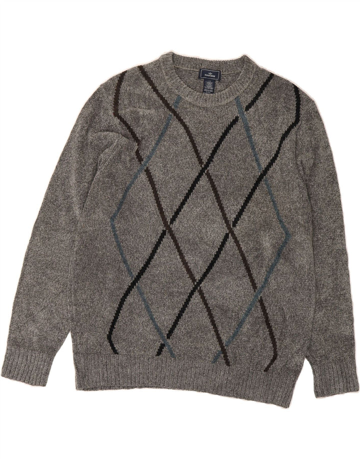 DOCKERS Mens Crew Neck Jumper Sweater Large Grey Argyle/Diamond Acrylic Vintage Dockers and Second-Hand Dockers from Messina Hembry 