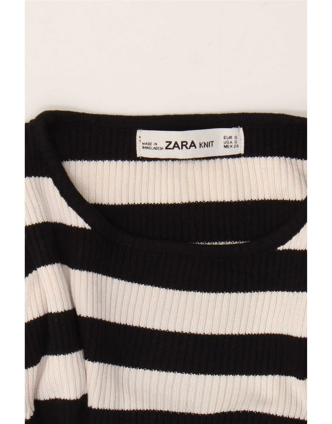 Zara Womens Crop Top Langærmet UK 10 Small Navy Blue Striped