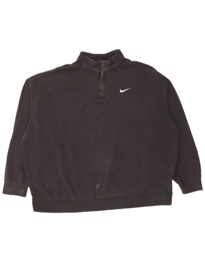 Nike Dame 1/4 Zip Oversized Sweatshirt Jumper UK 16 Stor sort bomuld