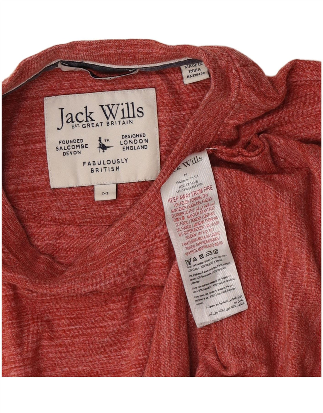 Jack Wills Herre T-shirt Top Medium rødbrun stribet bomuld