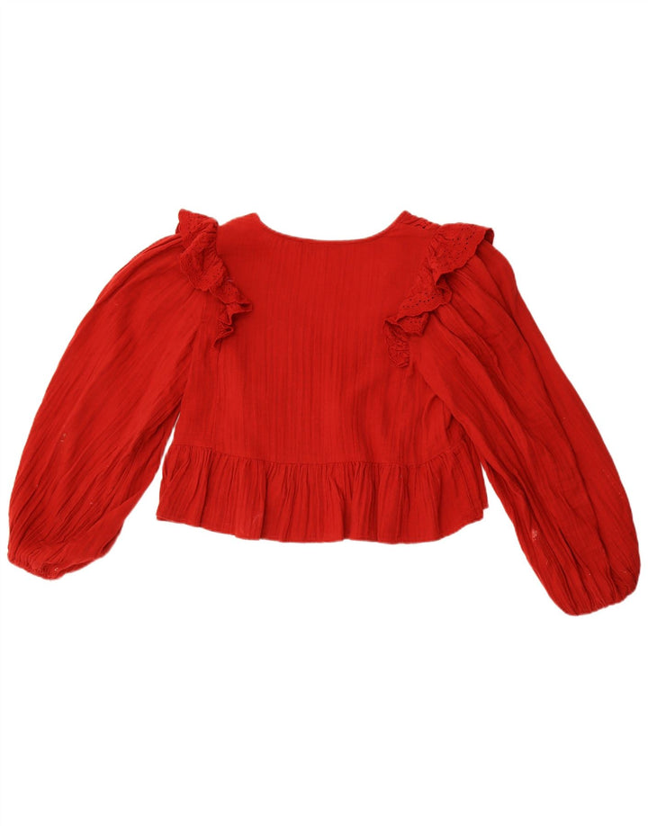 Zara Womens Crop Langærmet Bluse Top UK 10 Lille rød polyester