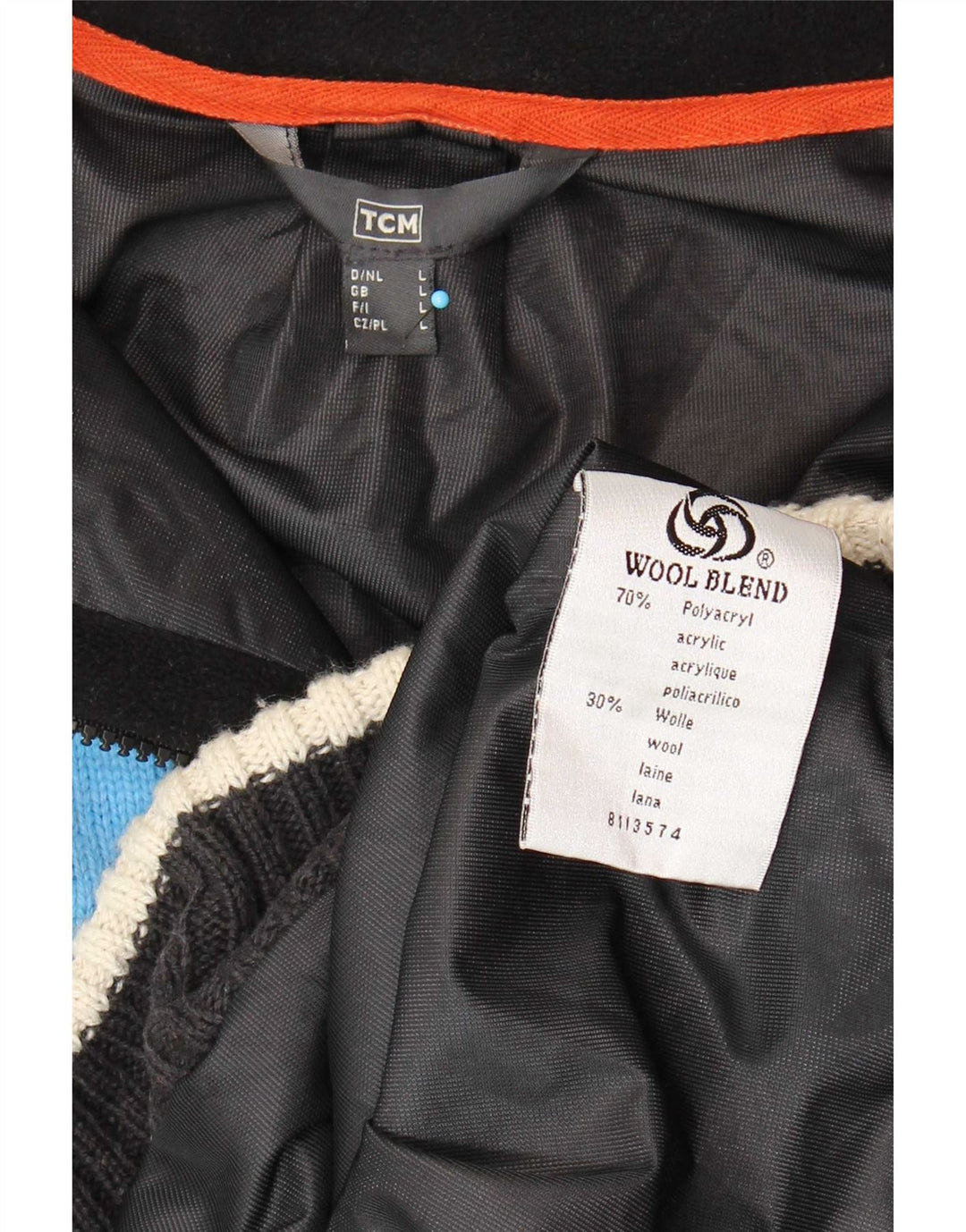TCM Herre Zip Neck Jumper Sweater Large Blue Colourblock Akryl