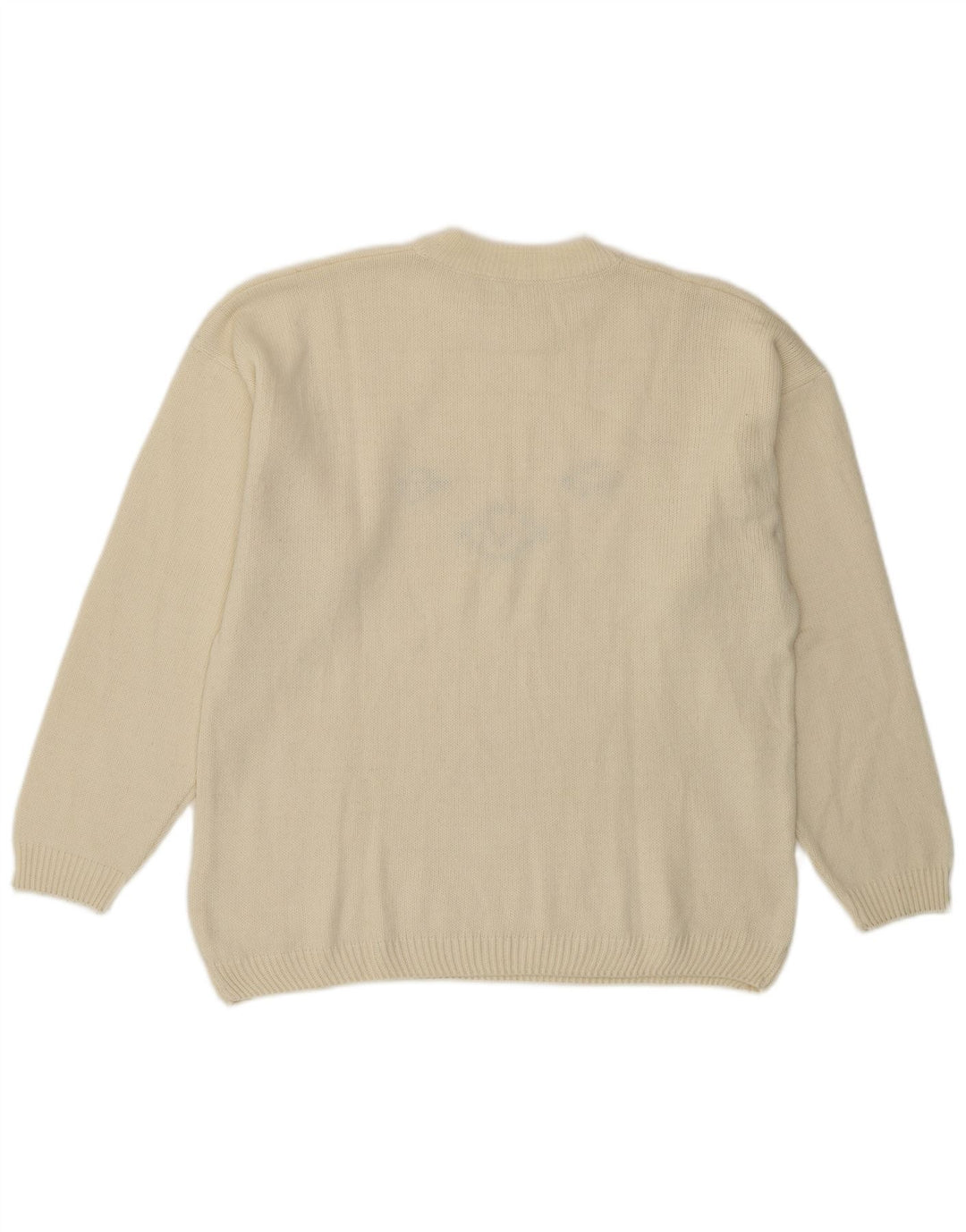 Vintage dame sweater med rund hals DK 14 Medium Off White Uld